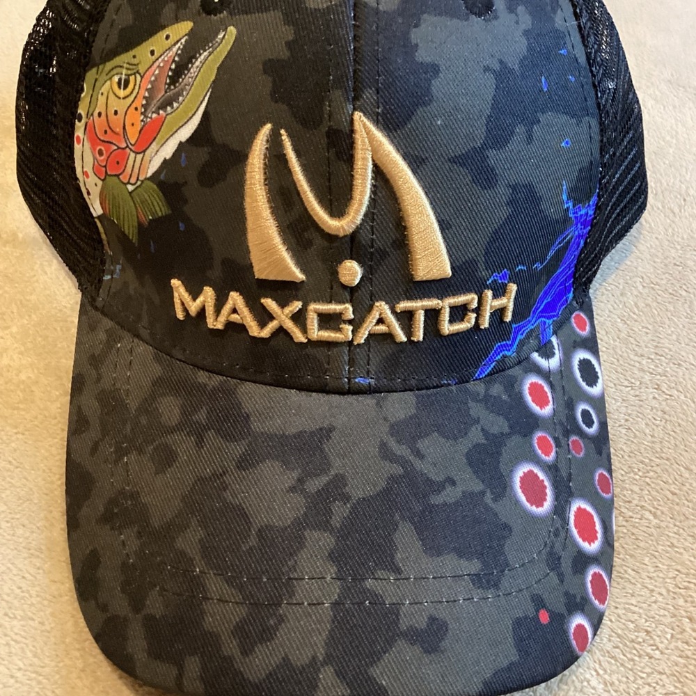 Max Catch Fishing Men's Trucker Snapback Hat Black Mesh Back, One Size - Picture 5 of 5